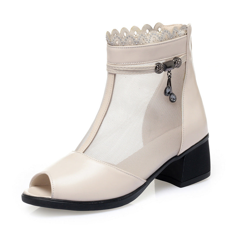 Damen Offene Stiefeletten mit elegantem Lochmuster und dekorativen Schmuckdetails R&B