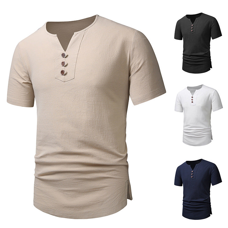 Herren Kurzarm-Henley-T-Shirt mit modernen Knopfdetails