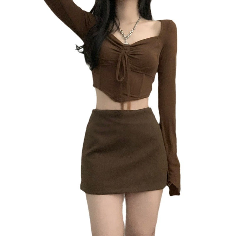 Damen Cropped Longsleeve mit raffiniertem Kordelzug