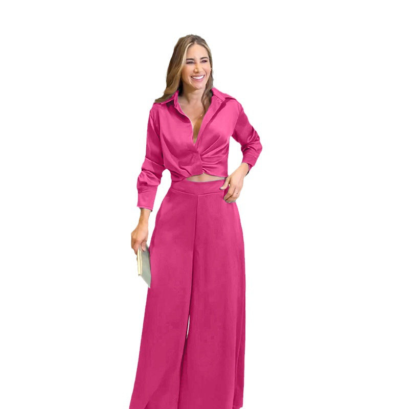 Damen Set mit cropped Bluse und weitem Hosen R&B