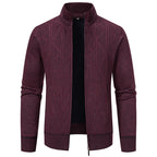 Herren elegante Strickjacke mit strukturiertem Zopfmuster und hohem Kragen R&B