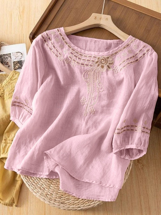 Damen Embroidered Bluse mit 3/4-Ärmeln R&B