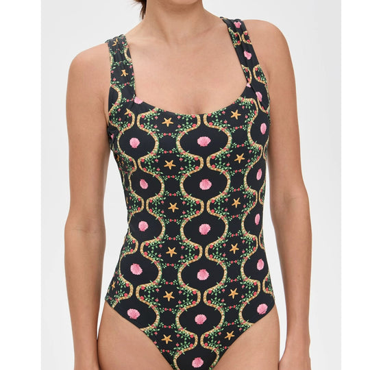 Damen Einteiler Badeanzug mit floralem Design und breiten Trägern R&B