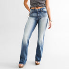 Damen Bootcut Jeans im lässigen Vintage-Stil mit hohem Bund und moderner Waschung R&B