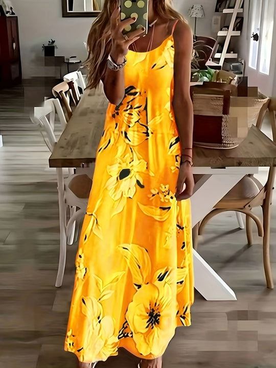 Damen Maxikleid mit floralem Muster und schmalen Trägern R&B