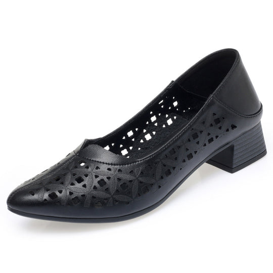 Damen Ballerinas mit elegantem Lochdesign und bequemem Blockabsatz R&B