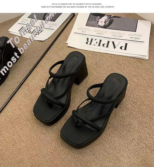 Damen Plateau Sandalen mit modischem Kreuz-Riemen und stabilen Blockabsätzen R&B
