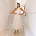 Damen Tüllkleid mit elegantem Halterneck und schwingendem Rock R&B