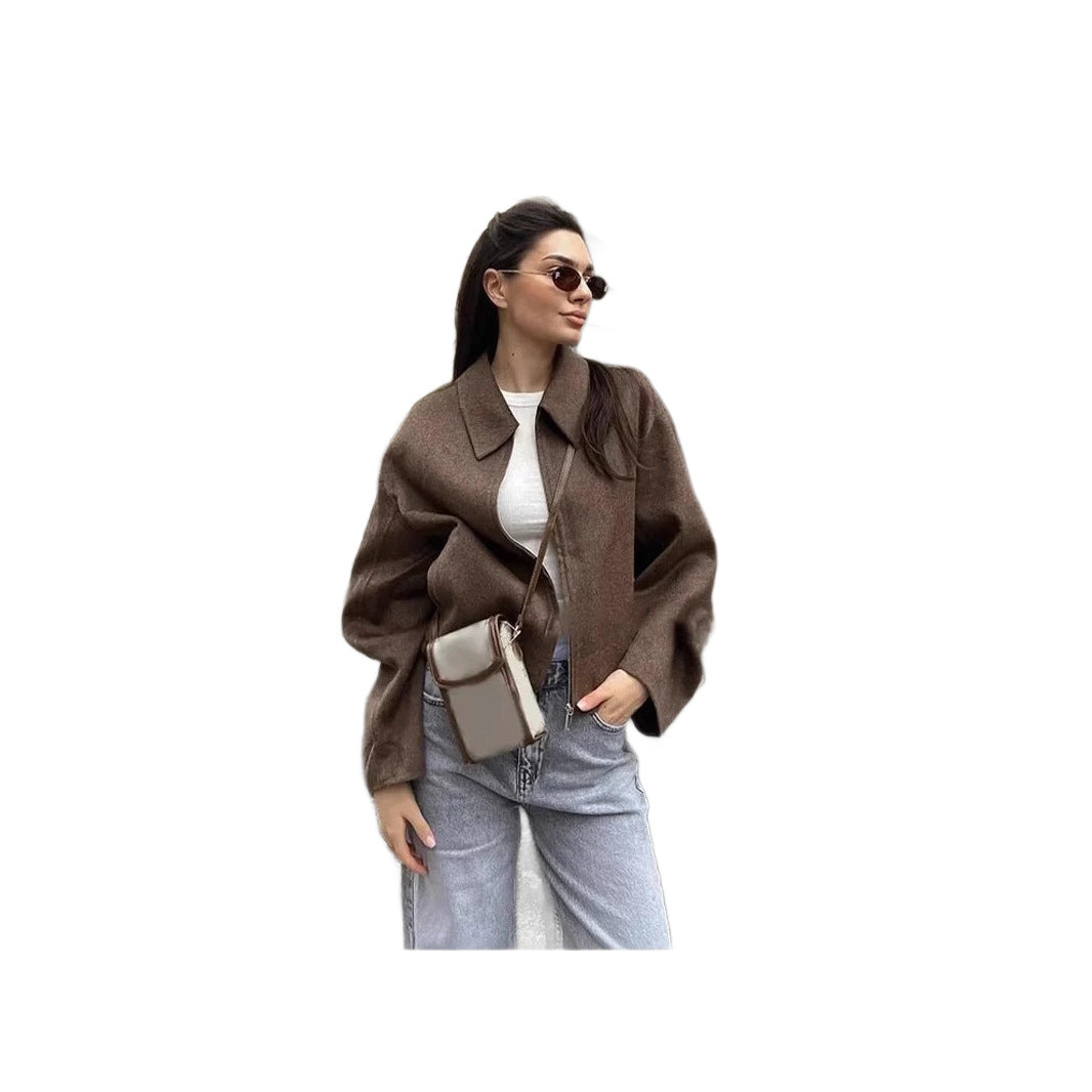 Damen lässige Fleecejacke mit hohem Kragen und praktischen Taschen R&B