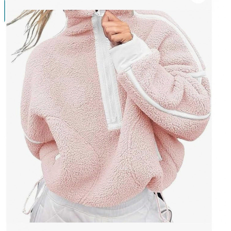 Damen Fleecpullover mit halbem Reißverschluss und kontrastierenden Ärmeln R&B