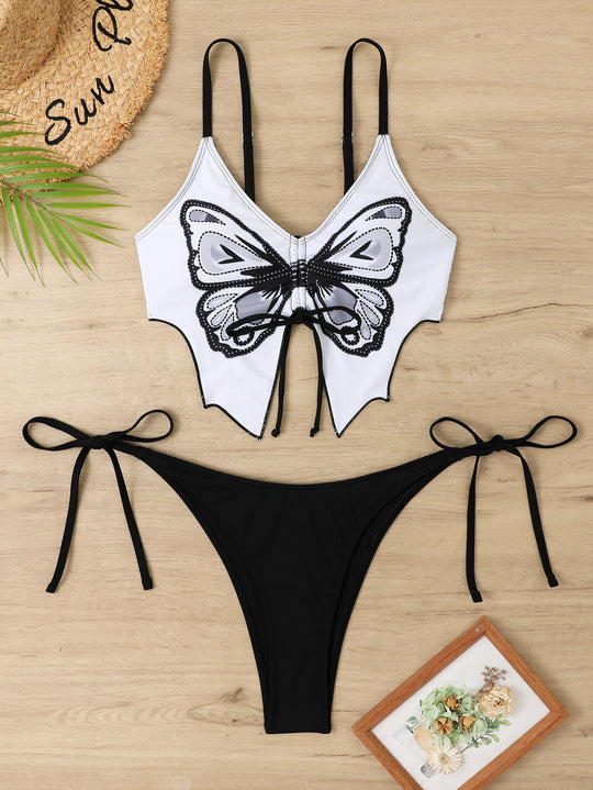 Damen Buntes Bikini-Set mit Schmetterlingsdesign R&B