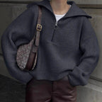 Damen Strickpullover mit Reißverschluss und lässigem Schnitt R&B