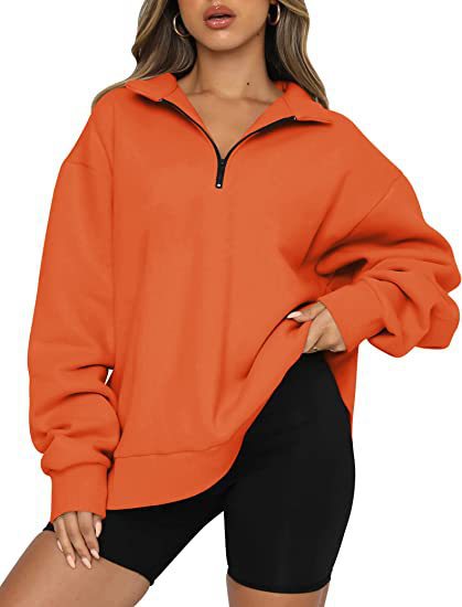 Damen Oversized Pullover mit kurzem Reißverschluss und lässigem Schnitt R&B