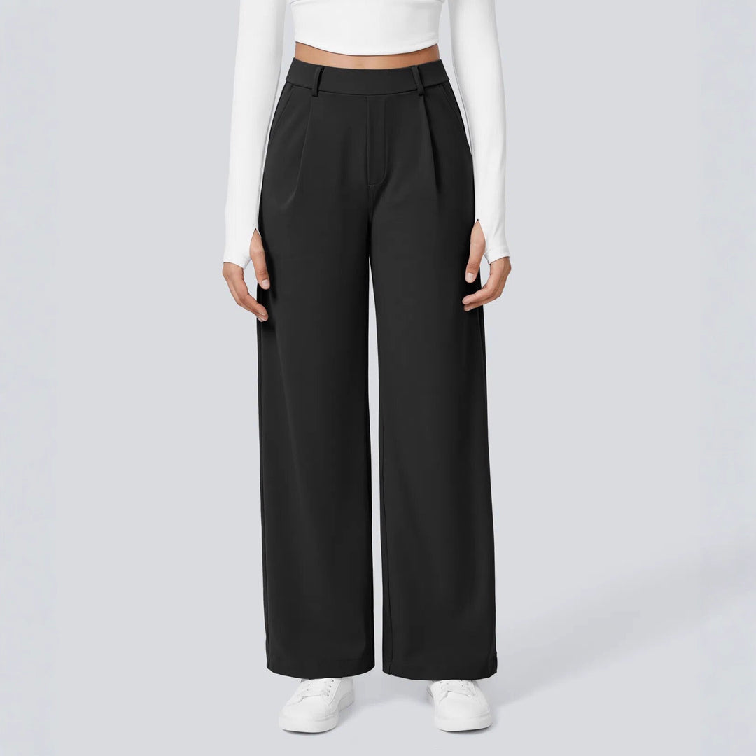 Damen nan hochgeschnittene Bundfaltenhose mit weitem Bein, Gürtelschlaufen und seitlichen Eingrifftaschen R&B