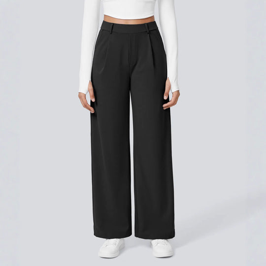 Damen nan hochgeschnittene Bundfaltenhose mit weitem Bein, Gürtelschlaufen und seitlichen Eingrifftaschen R&B
