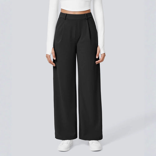 Damen nan hochgeschnittene Bundfaltenhose mit weitem Bein, Gürtelschlaufen und seitlichen Eingrifftaschen R&B