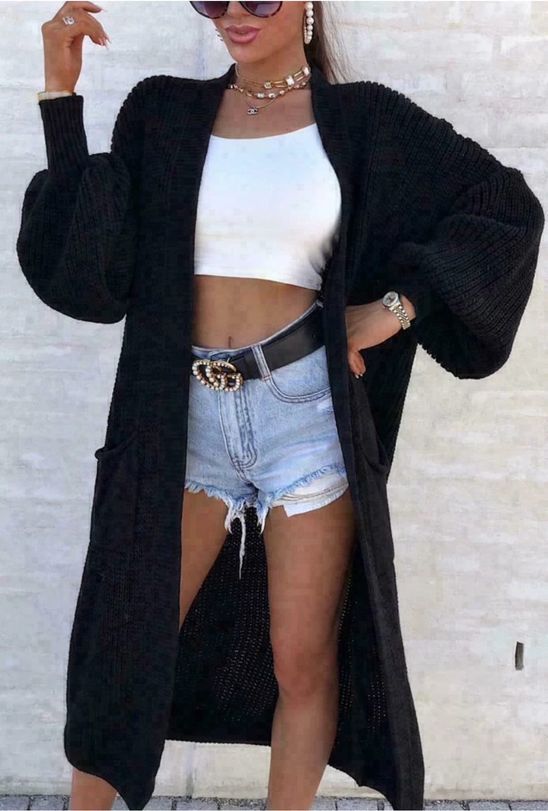 Damen lässiger Strickkarte mit tiefem V-Ausschnitt und großzügigen Taschen R&B
