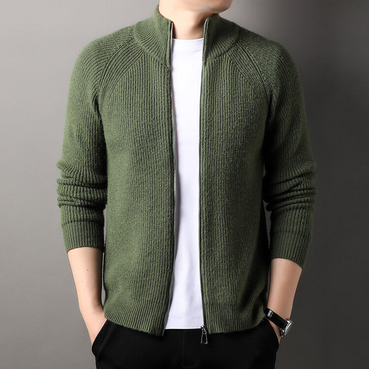 Herren Strickjacke mit hohem Kragen und unauffälligem Reißverschluss R&B