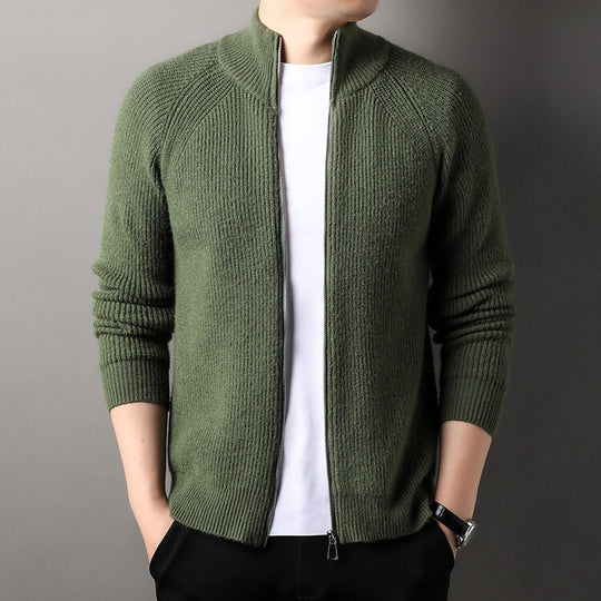 Herren Strickjacke mit hohem Kragen und unauffälligem Reißverschluss R&B