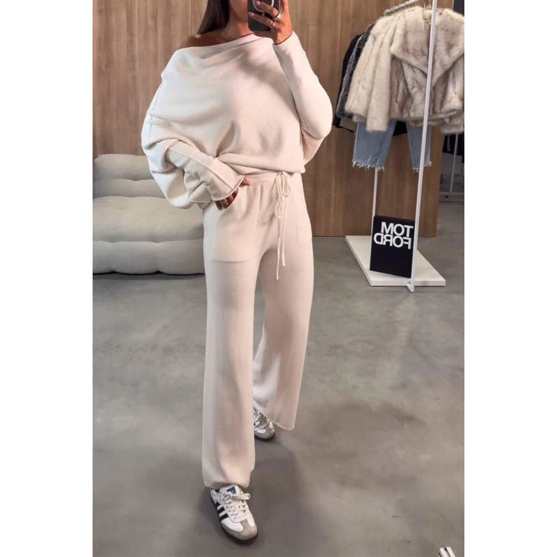 Damen bequeme Loungewear aus weichem Strickmaterial mit weitem Schnitt R&B