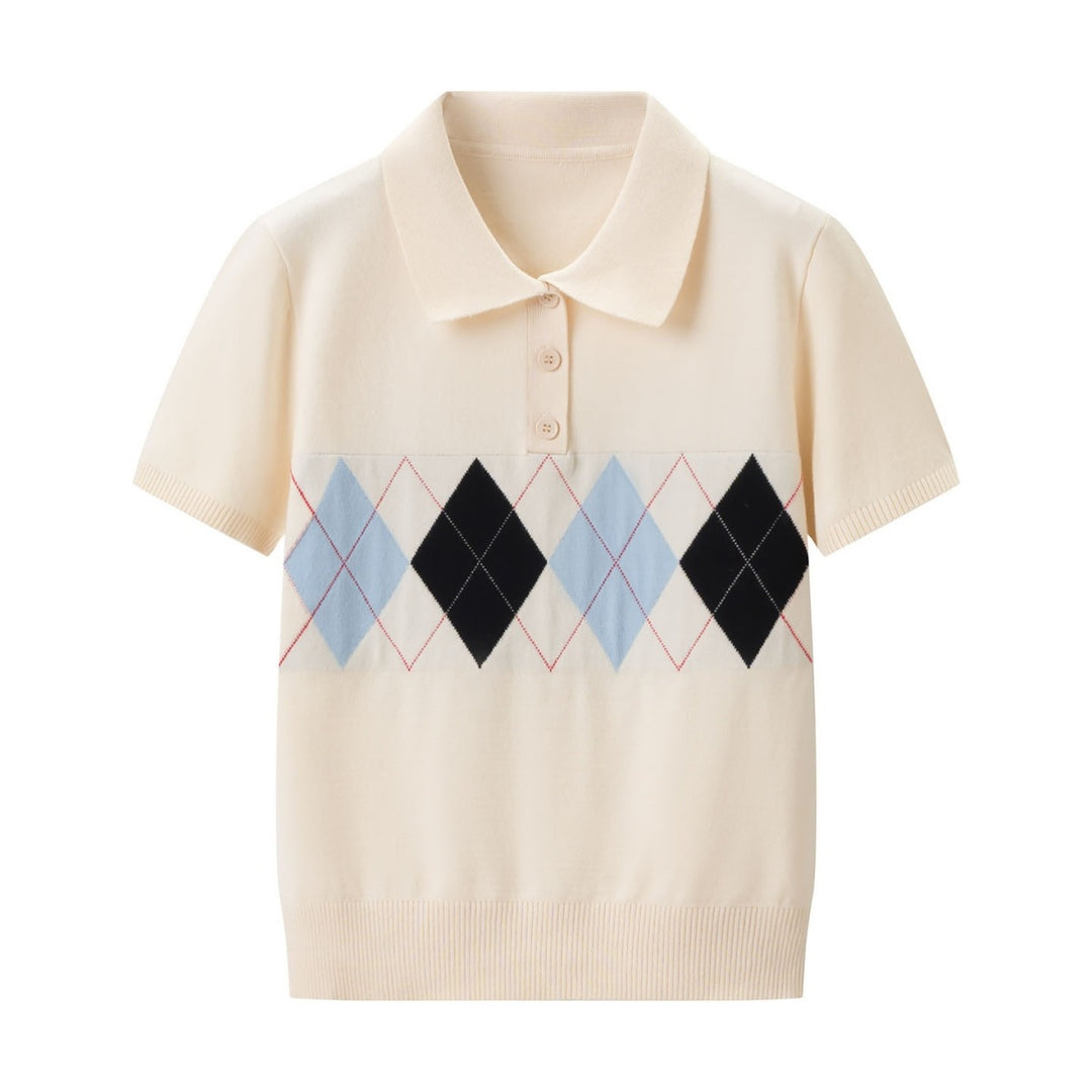 Damen Poloshirt mit modernem Rautenmuster und feinem Baumwollstoff R&B