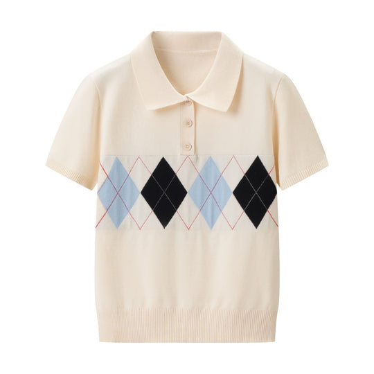 Damen Poloshirt mit modernem Rautenmuster und feinem Baumwollstoff R&B