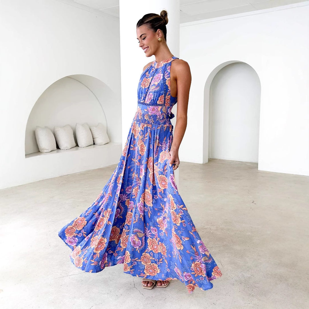 Damen Maxikleid mit elegantem floralem Design und schwingendem Rock R&B