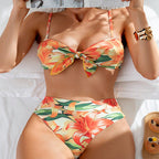 Damen Bikini-Set mit floralem Knotendesign und hohem Schnitt R&B