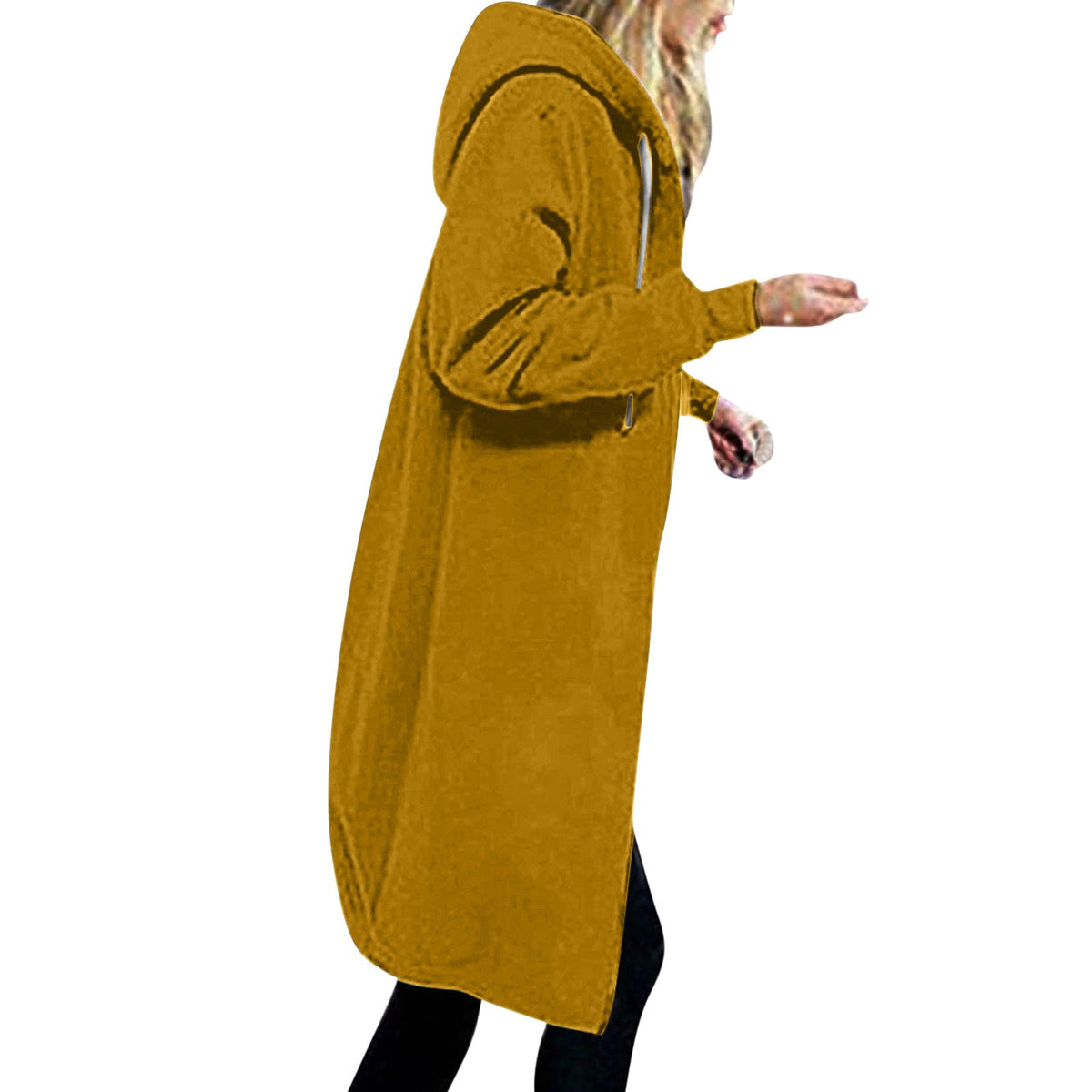 Damen nan langer Oversize Kapuzenmantel mit gerundetem Saum und Reißverschlusstaschen R&B