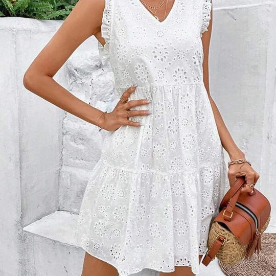 Damen luftiges Sommerkleid mit floralen Stickereien und Rüschendetails R&B