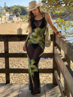 Damen Transparente Strandrobe mit floralem Muster R&B