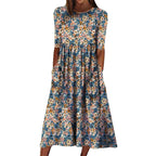 Damen Midi-Kleid mit floralem Design und praktischen Taschen R&B