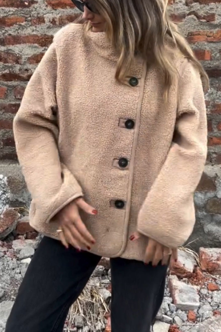 R&B | Unregelmäßige Knopfhals Hohe Kragen Fleecejacke