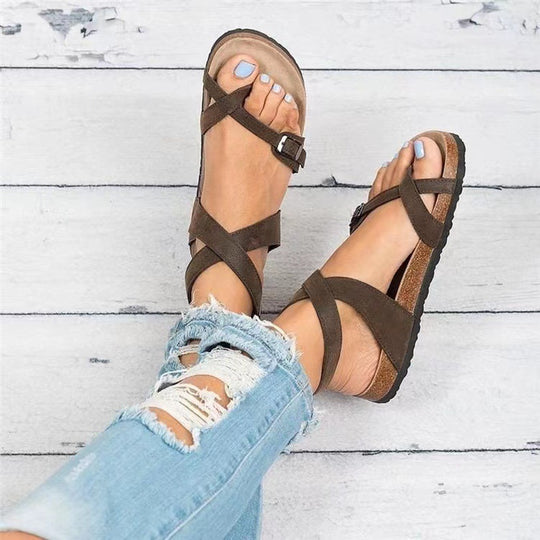 Damen komfortable Riemchensandalen mit verstellbarem Schnallenverschluss und gepolsterter Innensohle R&B