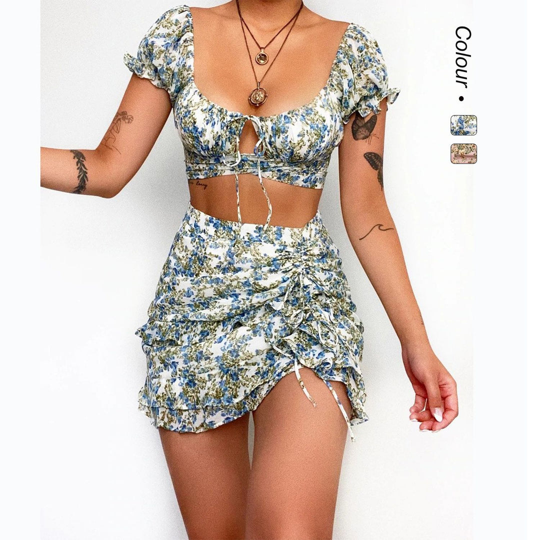 Damen Crop-Top und Minirock Set R&B