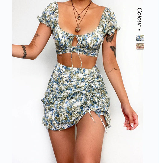 Damen Crop-Top und Minirock Set R&B