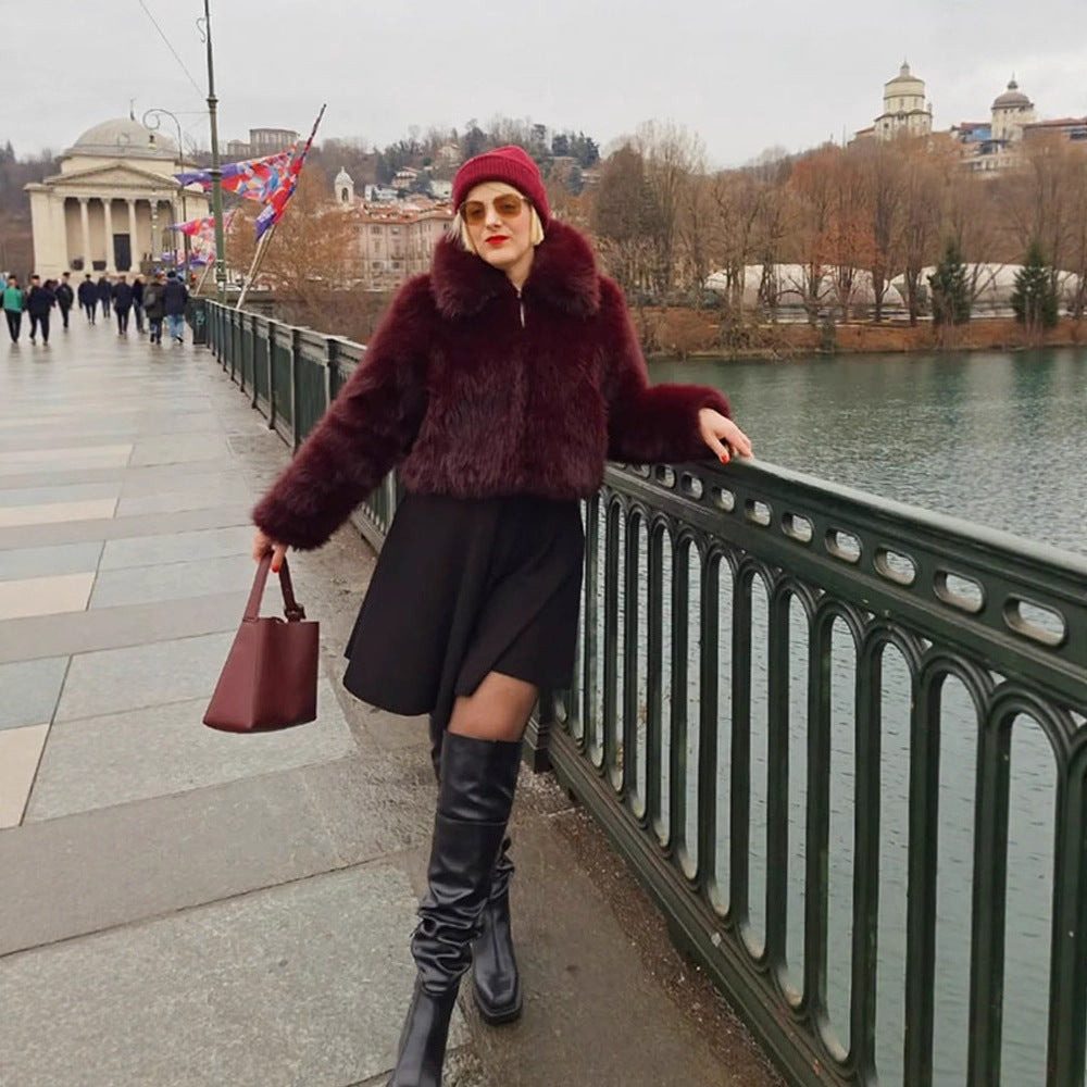Damen Kunstpelzjacke mit voluminösen Ärmeln und elegantem Schnitt R&B