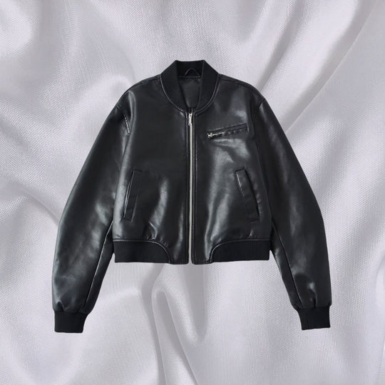 Damen Kunstleder Bomberjacke mit elastischem Abschluss und praktischen Taschen R&B