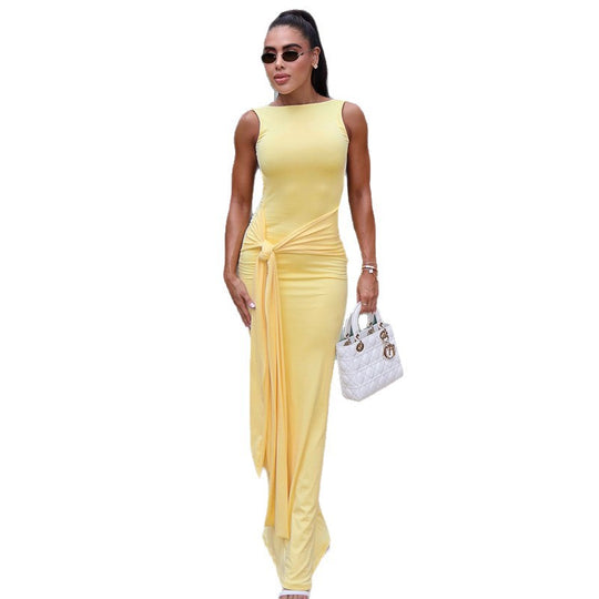 Damen Maxikleid mit raffiniertem Knoten-Design und seitlichen Cut-Outs R&B