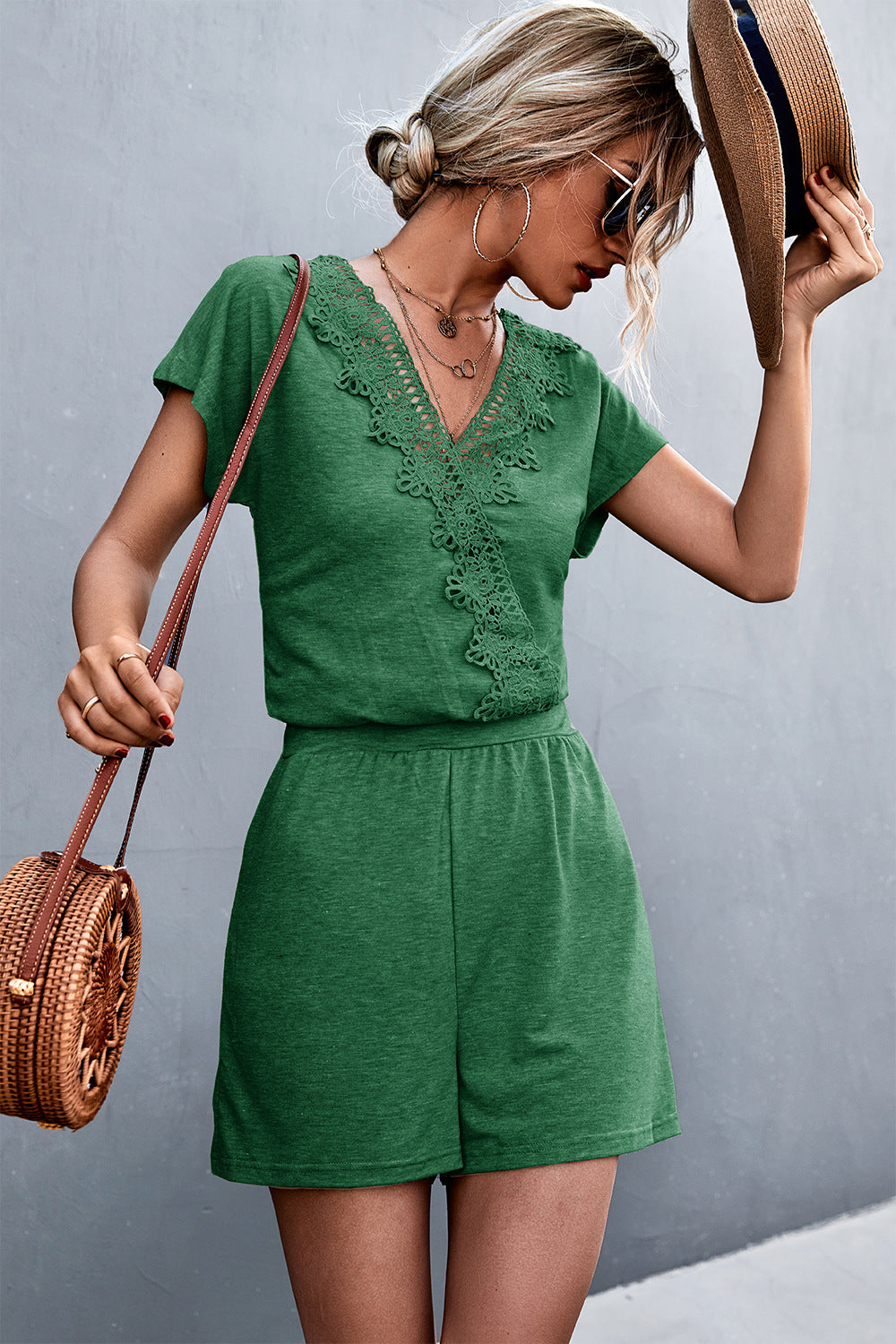 Damen Lässiger Jumpsuit mit eleganten Häkelapplikationen R&B