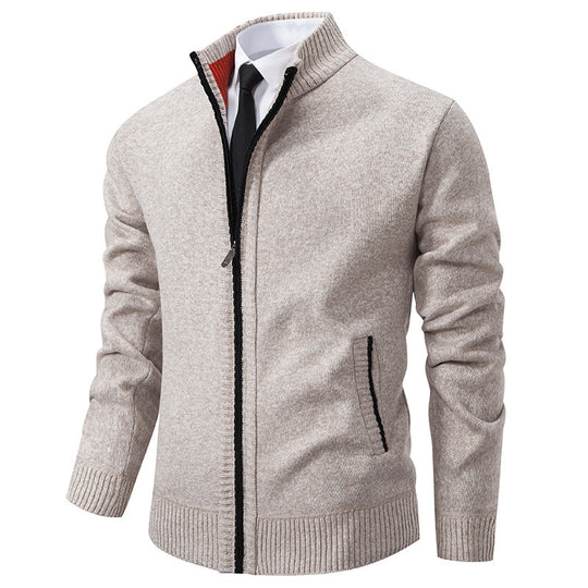 Herren sportliche Strickjacke mit Stehkragen und Reißverschluss R&B