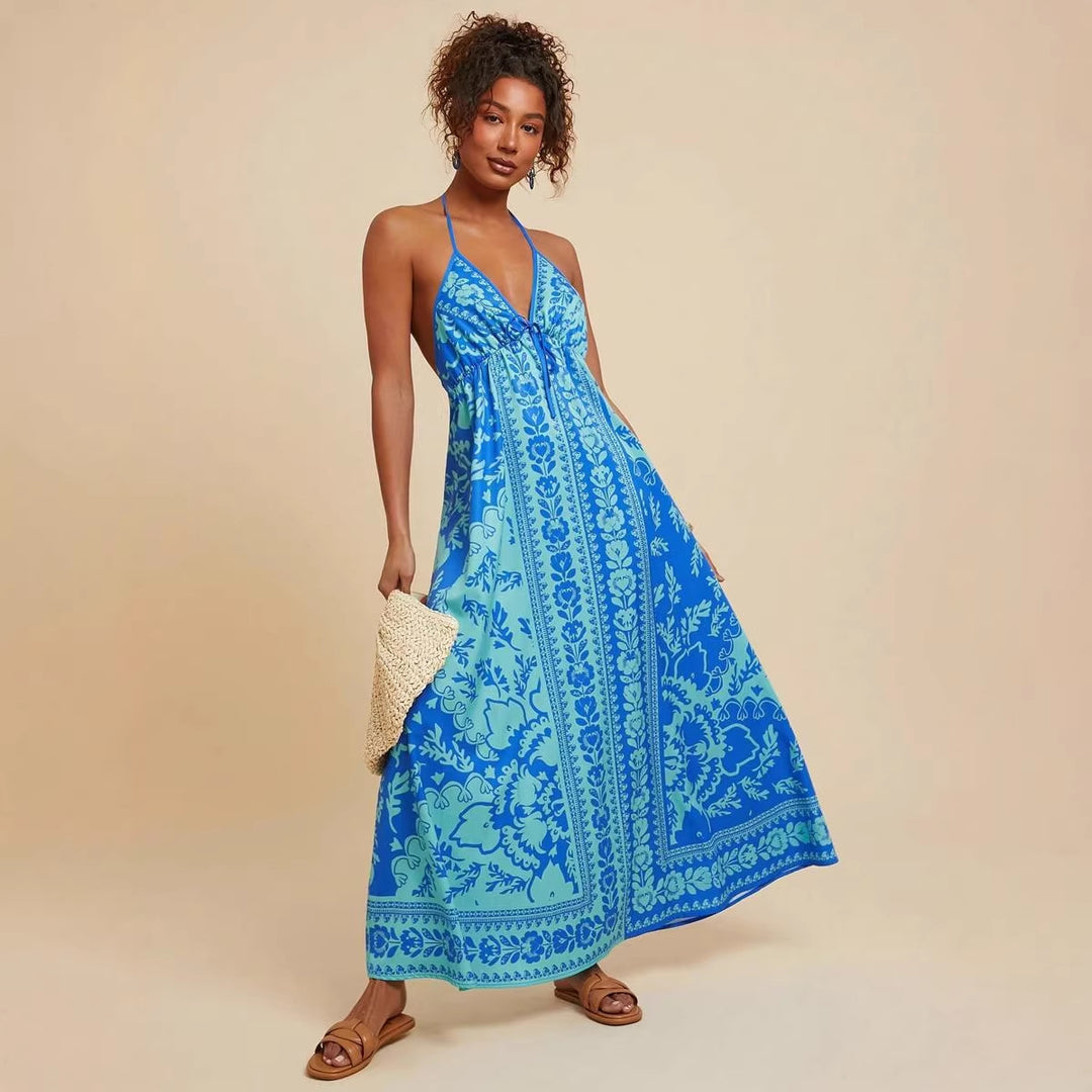 Damen Maxikleid mit tiefem V-Ausschnitt und floralen Musterdetails R&B