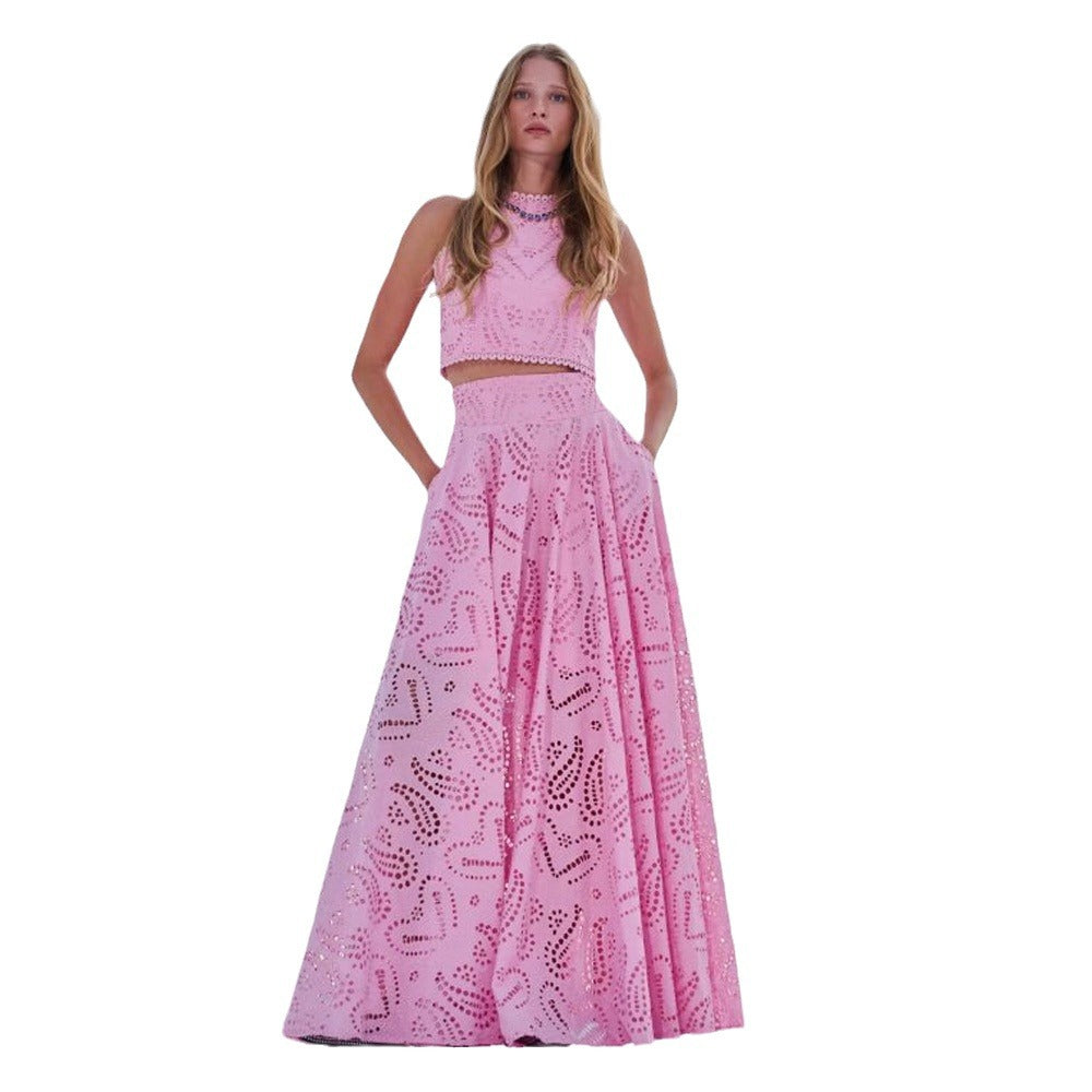 Damen Elegantes Zweiteiliges Kleidungsset mit Lochmuster R&B