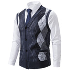 Herren elegante Strickweste mit klassischem Rautenmuster und praktischen Taschen R&B
