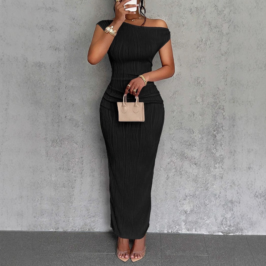Damen Figurbetontes Maxikleid mit asymmetrischem Ausschnitt und Faltenwurf R&B