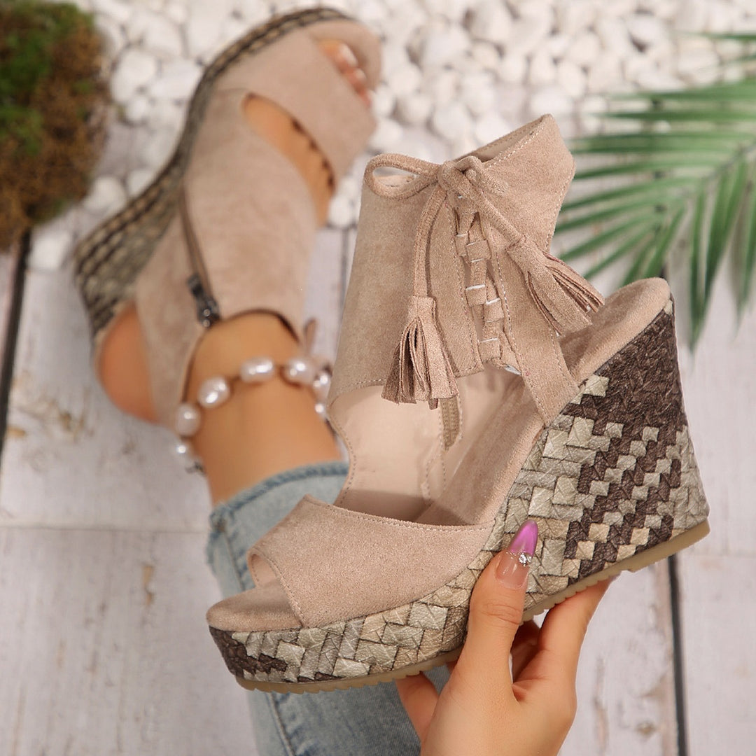 Damen Wedge-Sandalen mit modischem Fransen-Detail R&B
