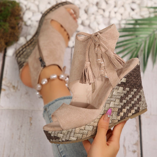 Damen Wedge-Sandalen mit modischem Fransen-Detail R&B