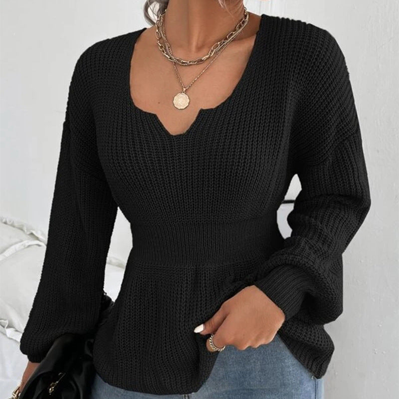Damen modischer Strickpullover mit weichem Material und charmantem V-Ausschnitt R&B