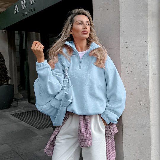 Damen Hochwertiger Fleece-Pullover mit kurzem Reißverschluss R&B