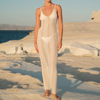 Damen Häkel-Strandkleid mit tiefem V-Ausschnitt und feiner Lochstickerei R&B